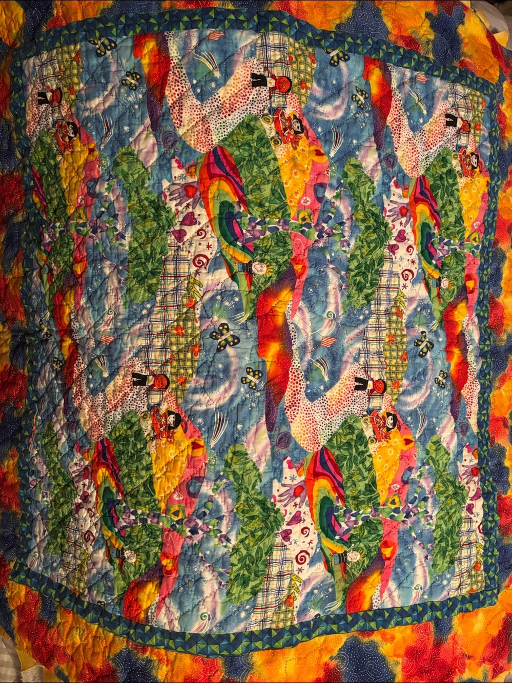 Kids patchwork QUILT BRIGHT Rainbow Handmade-Multicolor Double sided 35” square!